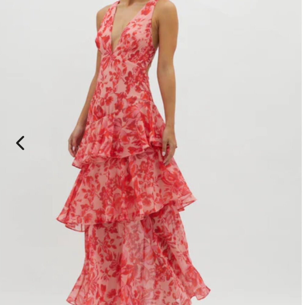 Selfie Leslie Red Floral Tiered Dress